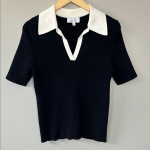 SOLD & Other Stories Collared Short Sleeve Polo Sweater Ribbed M Black Off-White
